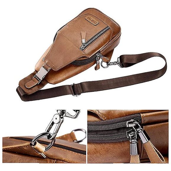 Leather Sling Bag Crossbody Backpack for Men Women-05brown main image 8